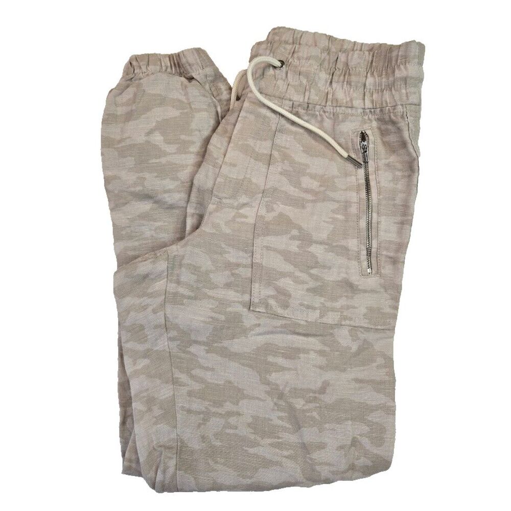 Athleta Cabo Tide Linen Jogger Pants Women's Size 0 Neutral Camo Zip Pocket‎
